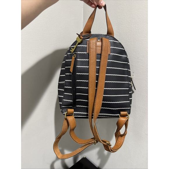 FOSSIL Striped Megan Backpack Purse Bag Hearts Stripes Black White Brown Straps main image 13